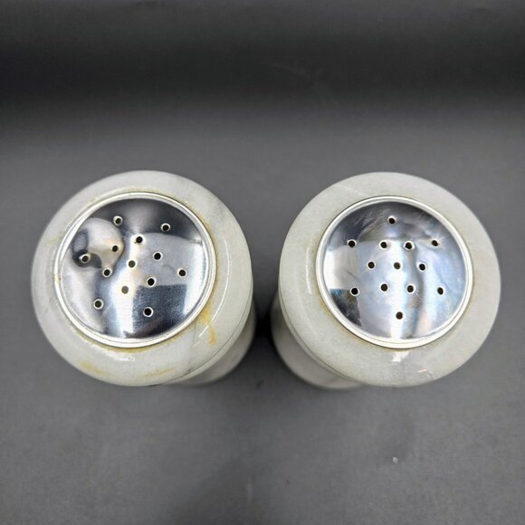 Marble Salt & Pepper Shakers White Grey Heavy Set Read - Picture 4 of 9